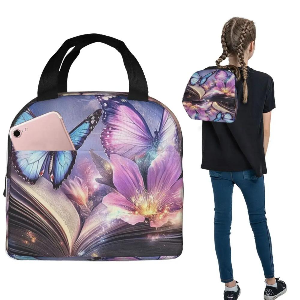 A Fluorescent Butterfly On The Book Of Life Insulated Lunch Bag for Women Children Portable Food Boxes Thermal Lunch Box Tote