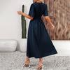 Women's Summer Dress, V Neck Short Sleeve Long Dress, Flowy A-line Slit Beach Sundress, Formal Cocktail Wedding Guest Dress