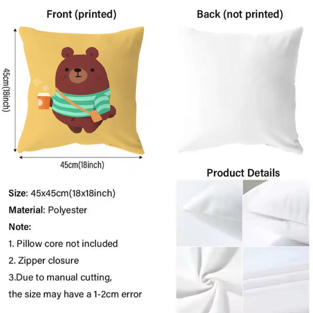 Animal Cute Little Bear Cushion Cover Soft & Easy-Wash Pillow Case – Versatile For Couch, Bed, Travel And Office