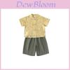 Chinese Style Boys Short Sleeve Pants Suit With Flower Print