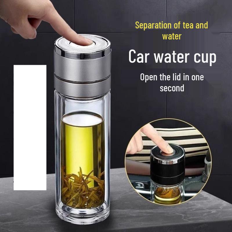 Durable Double-Capacity Glass Cup with One-Key Open & Tea-Water Separation for Easy Brewing