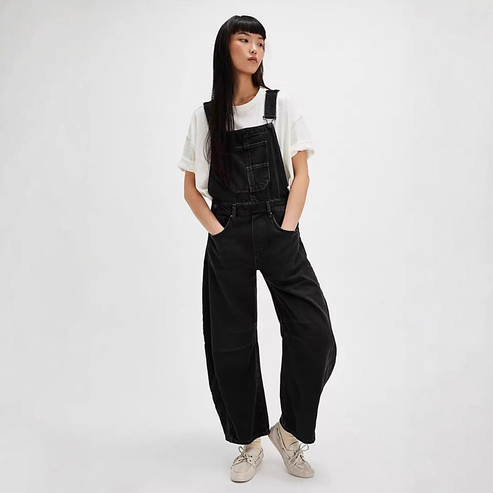 European & American Retro Washed Loose Straight-Leg Denim Overalls