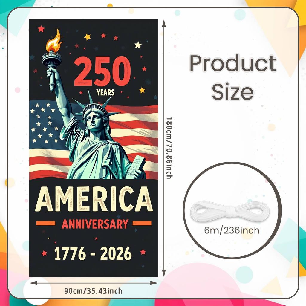 America Jubilee Display American Flag Print Liberty Themed Backdrop 1776-2026 Celebration Banner For USA Themed Events