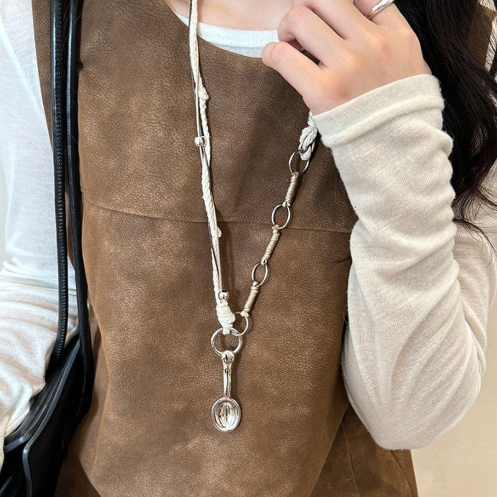 Alloy Spoon Necklace Hip-hop Long Sweater Chain New Woven Rope Necklace Jewelry Accessories