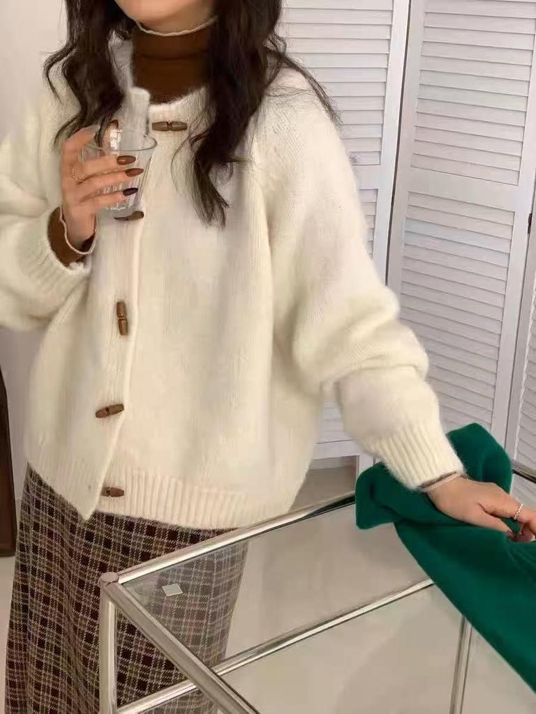Korean Vintage Toggle Knit Cardigan - Autumn/Winter Loose Soft Casual Sweater for Women