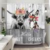 Funny Highland Cow In Bathtub Shower Curtain Green Plants Eucalyptus Leaves Sunflower Lavender Shower Curtains Bathroom Decor