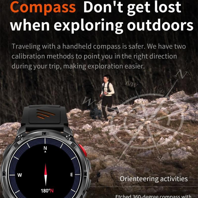 2026 New Military 1100mAh Battery Smart Watch 1.7" AMOLED Screen Compass GPS Flashlight Bluetooth Call Waterproof 5ATM Swim Smartwatch Men