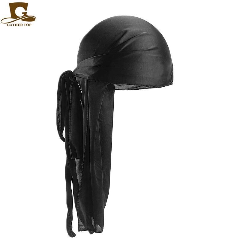 Male and Female Imitation Silk Long Tail Headscarf Hat Pirate Hat Hip Hop Headscarf Hat Silky Durag TJM-C