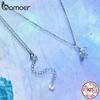 BAMOER White Gold Plated Fish Tail Necklace for Women, 925 Sterling Silver Nano Opal Heart Necklace