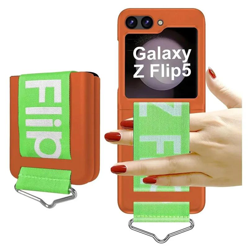 Luxury Wrist Strap Ring Holder Case for Samsung Z Flip 6 5 3 4 5G Slim Matte Shockproof Hand Chain Band Cover For Galaxy ZFlip 5
