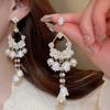 Silver needle French retro flower pearl fringed earrings personality sweet temperament stud earrings women