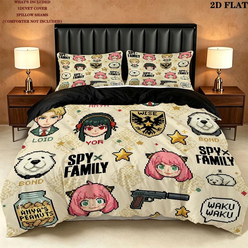 Spy Family Pattern Bedding Quilt Set Quilt Cover Pillowcase Home Birthday Gift(1 * duvet cover + 2 * pillowcase, without core)