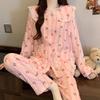 Pigiama in Cotone a Nuvole Pois - Set da Donna a Manica Lunga con Collo da Bambola per Primavera e Autunno