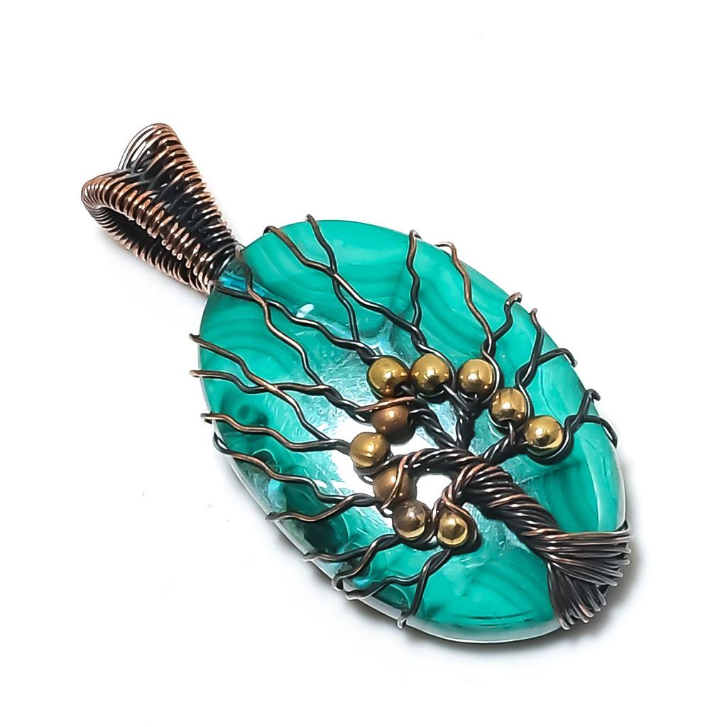 Tree Of Life Malachite Pendant, 999 Copper Wire Wrapped Pendant Jewelry. Gift For Women Handmade Pendant Gemstone Jewelry