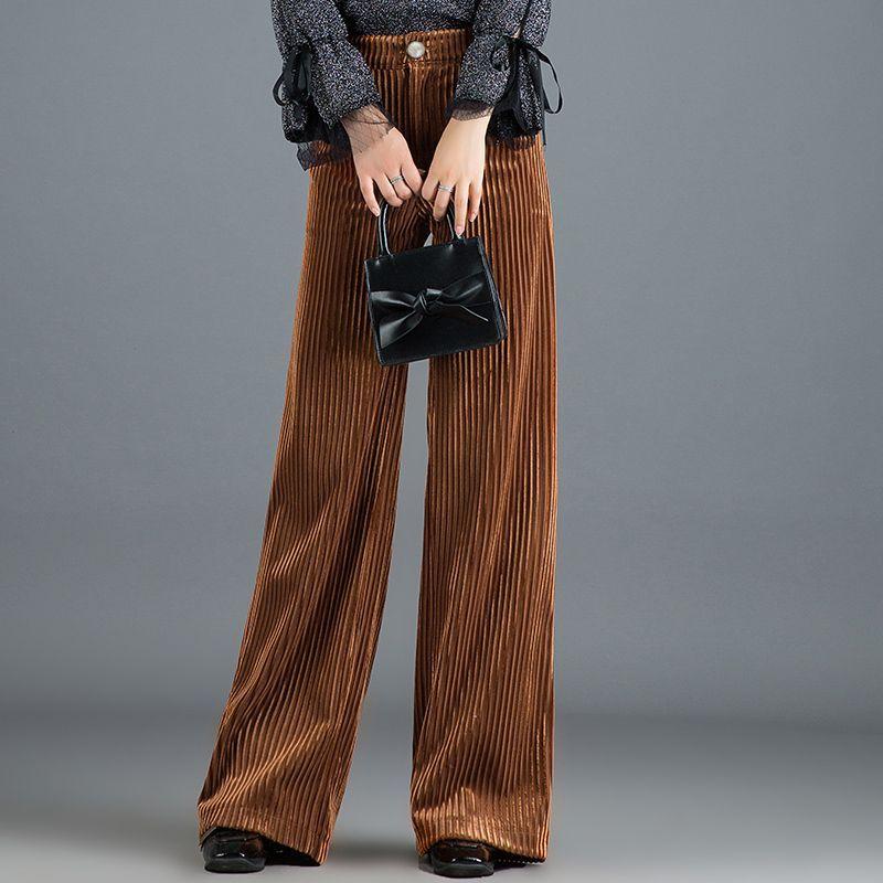 Spring Womens  High Waist Flared Pants  Loose Black Long Trousers