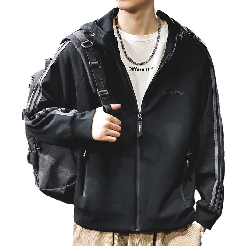 

300G Тяжелая высококачественная куртка с тремя планками, кардиган, свитер, мужская осенняя куртка большого размера в американском стиле с капюшоном 3XL чёрный