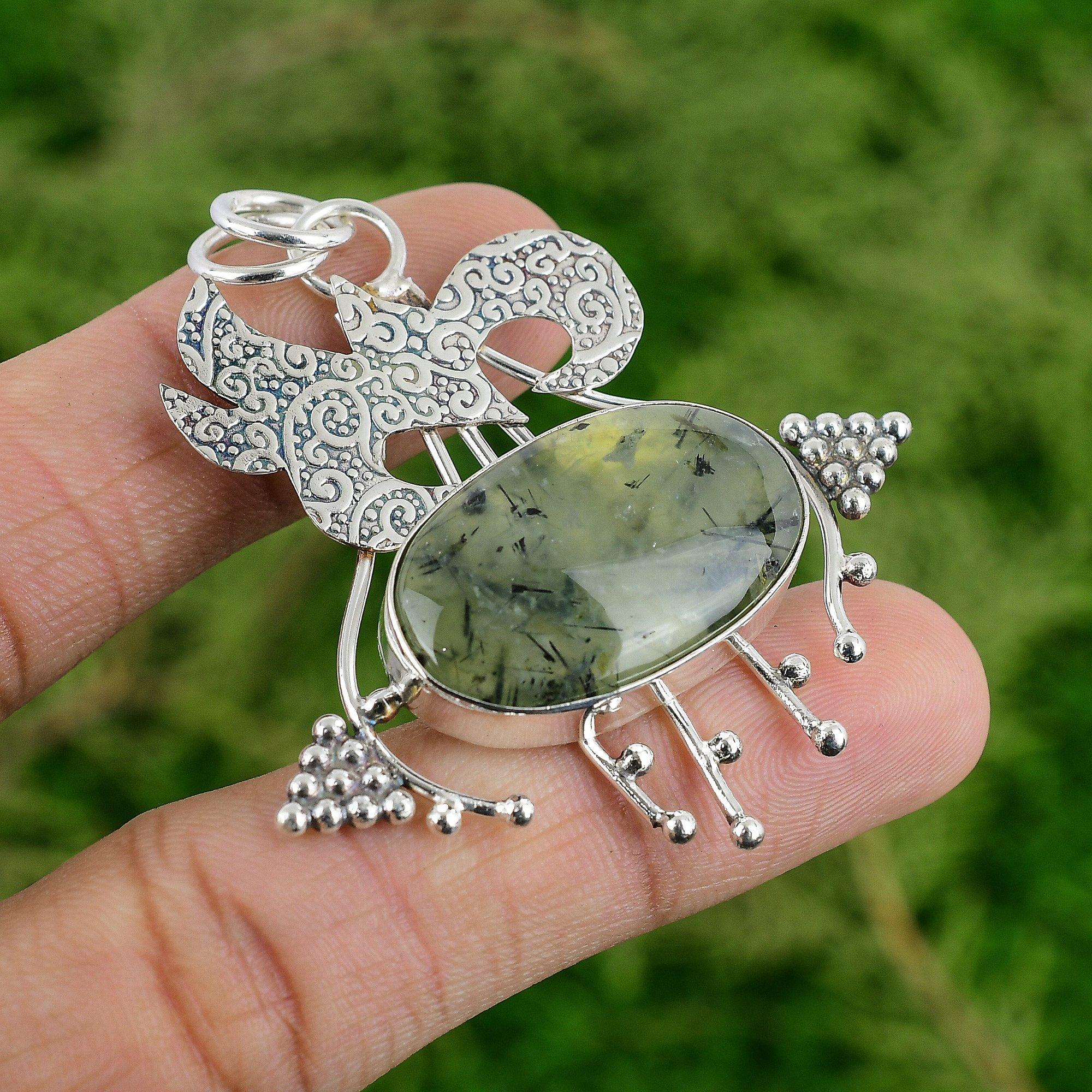 

Daughters Day Deal Natural Moss Prehnite New Pendant Jewelry 925 Sterling Silver