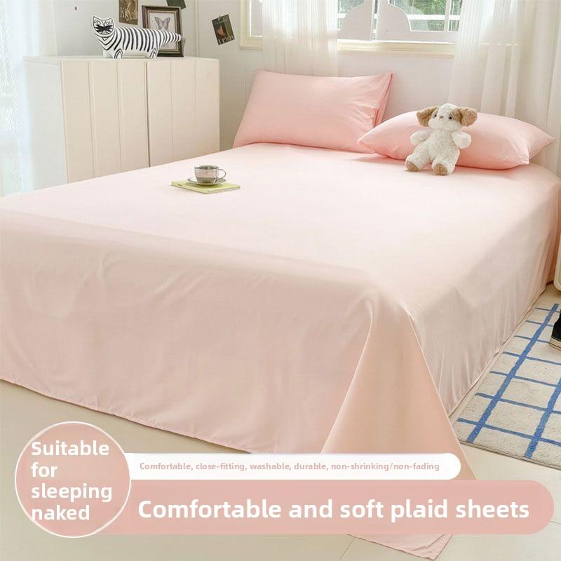 Cream Style Striped Skin-friendly Bed Sheet For Single Double Student Dormitory Household Bed