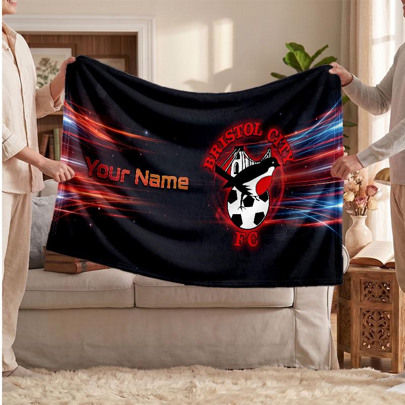 Bristol City Personalized Fleece Blanket With Football Logo, Custom Name Text Soft Warm Home Throw Blanket