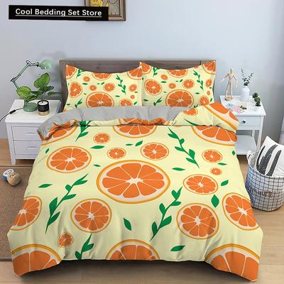 Funda Nórdica Naranja para Niños King Queen Fruta Mandarina Juego de Cama Tropical Botánico Funda de Edredón 2/3 piezas Poliéster Funda de Edredón