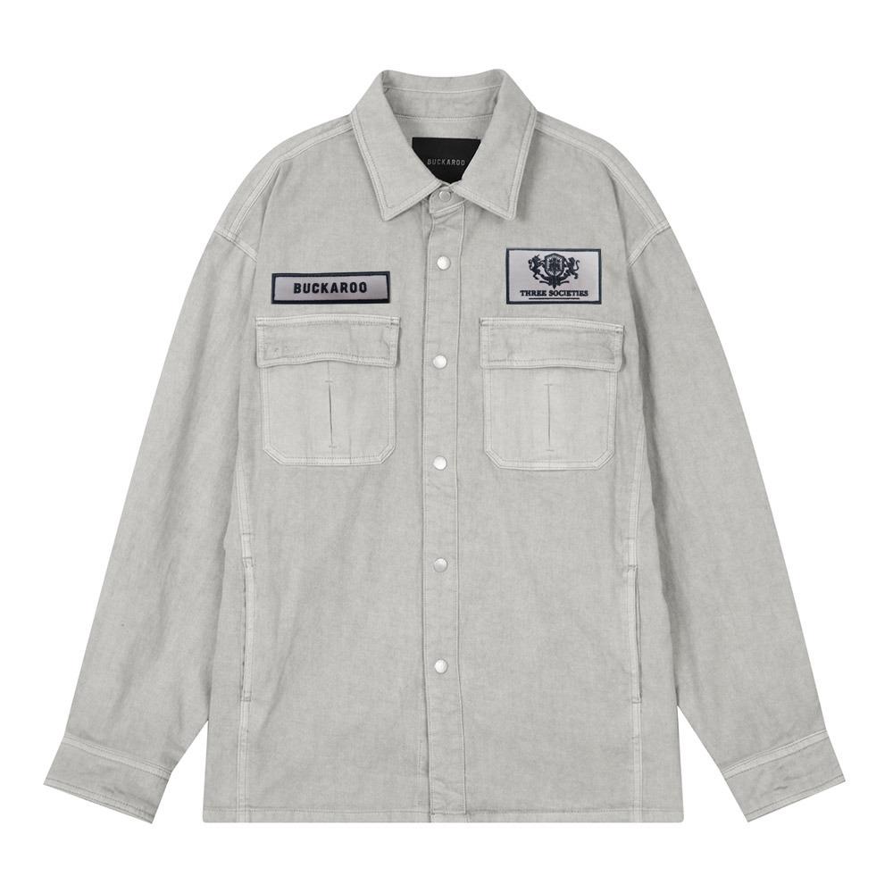 Burkeru [Three Societies Collaboration] Oversized Workwear Shacket Light Grey/Light Grey_L