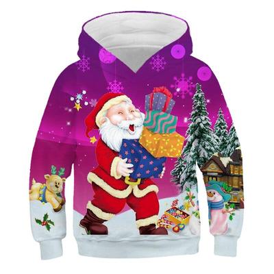 Kids' Merry Christmas Hoodie, Autumn Girls' Snowman Pattern Long-Sleeve Casual Sweatshirt, Loose Pullover