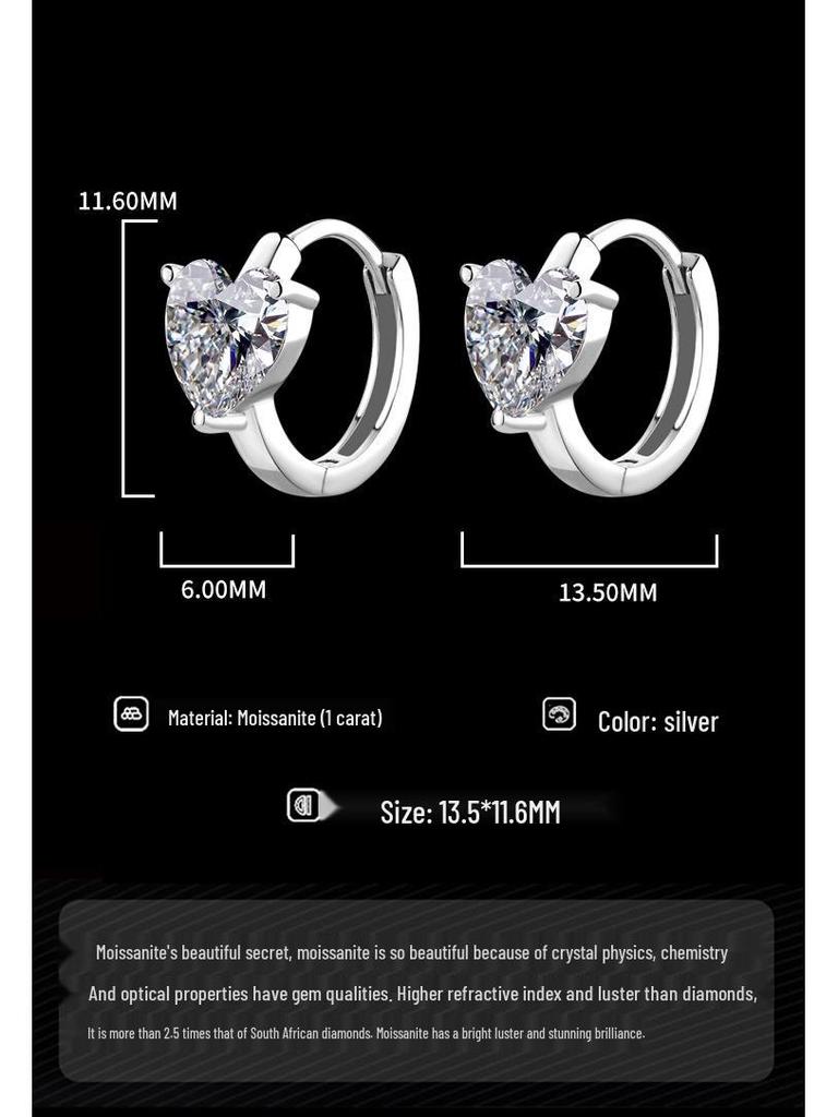 S925 Silver Heart-Shaped Moissanite Earrings - Simple, Elegant, Light Luxury Jewelry