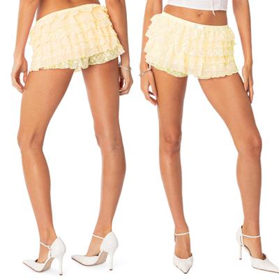 Jupe bouffante à volants en dentelle pour femmes, short de sécurité féerique multicouche, taille élastique, jupe-short vintage, costume, culotte plissée