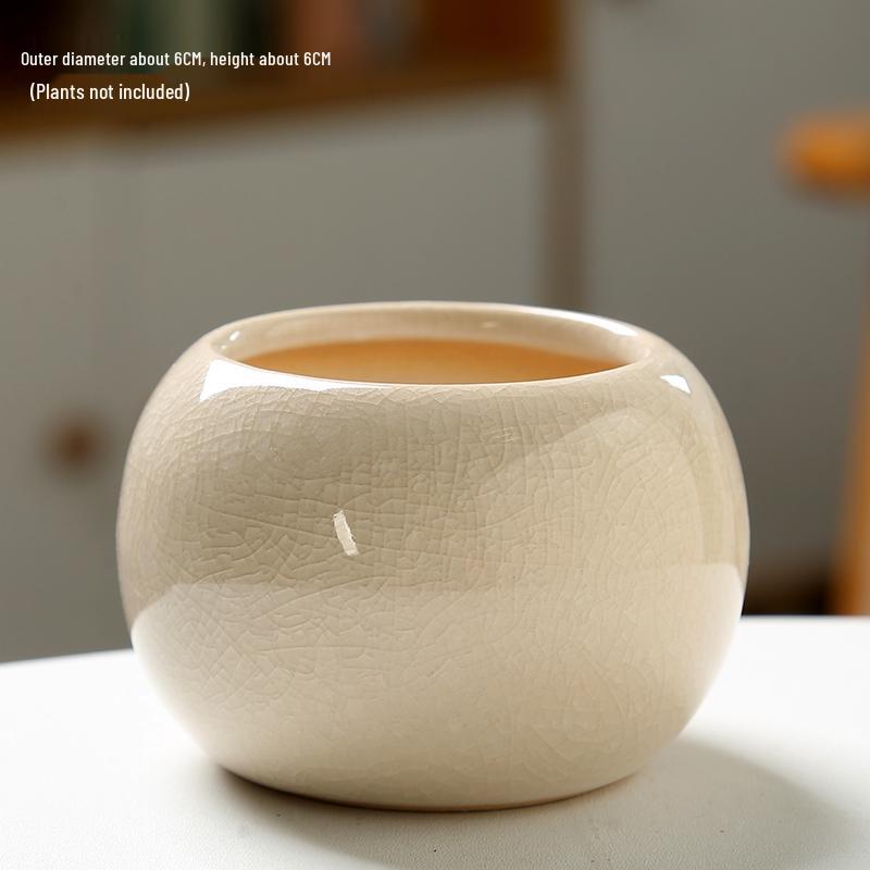 Charming Ice Crack Ceramic Succulent Pot - Small, Cute Desktop Cartoon Decor