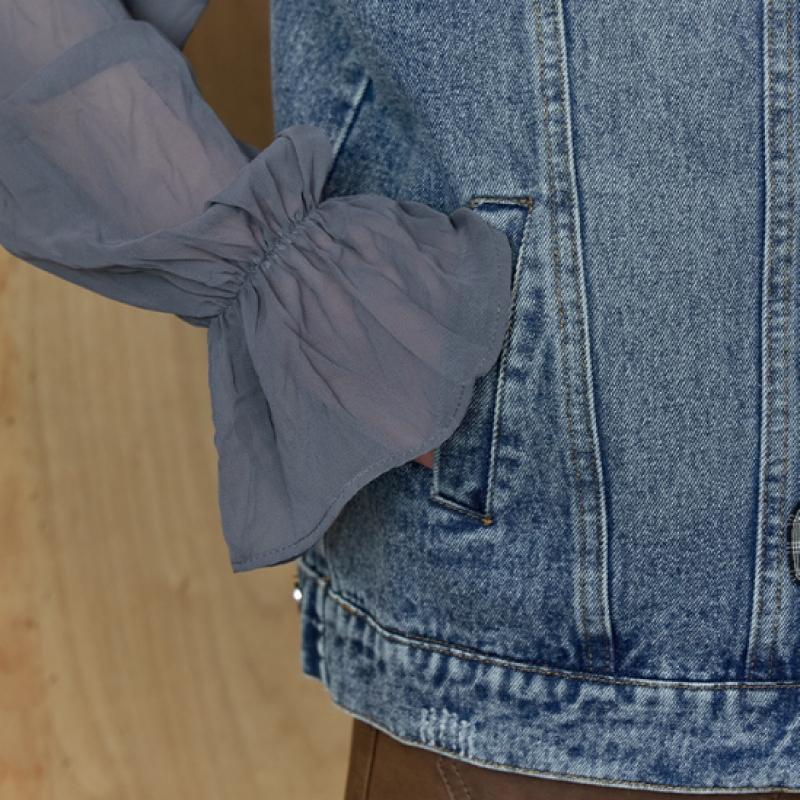 MAXZA Denim Vest With Check And Ruffle Trimming