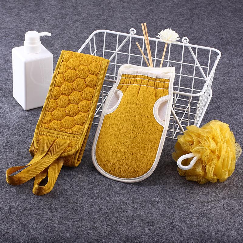 Three-Piece Exfoliating Bath Set with Long Scrubber Strip