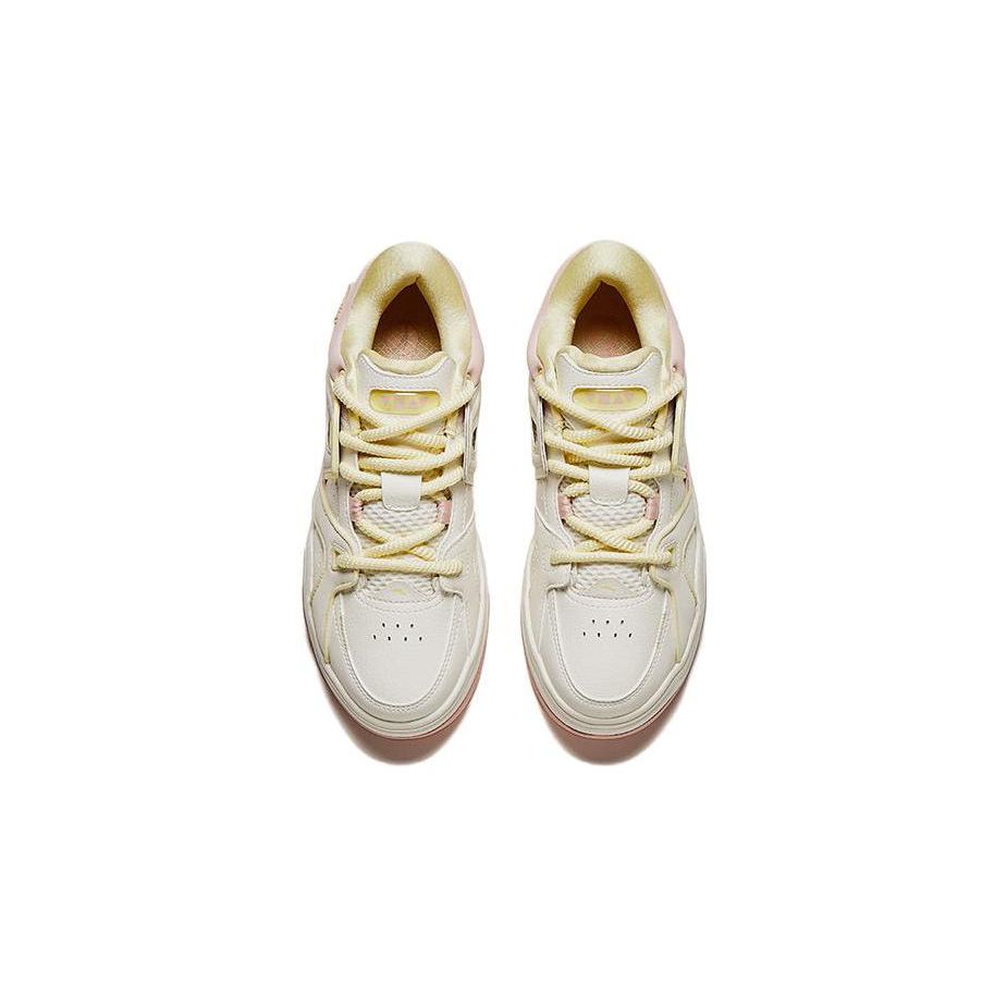 Anta Kids Round Toe Lace-Up Shock Absorbing Wear-Resistant Low-Top Skate Shoes Kids Skate Shoes White Pink Yellow 322418005-4