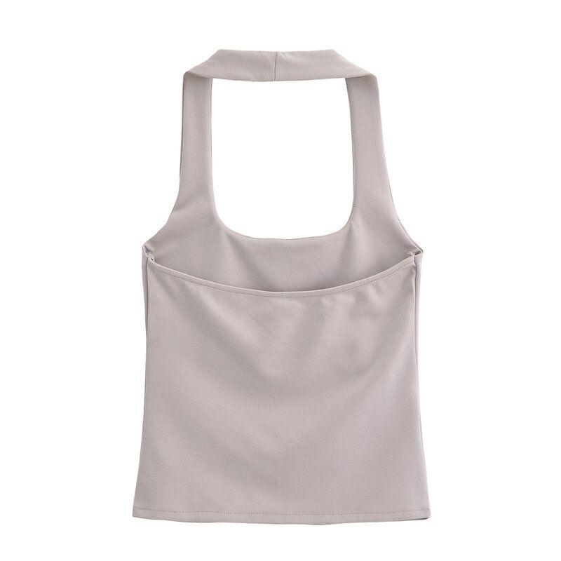 Fashion Style 2024 Autumn New Women's Clothing Double-Sided Cloth Stretch Sleeveless Open Back Hanging Collar Tops 3641835