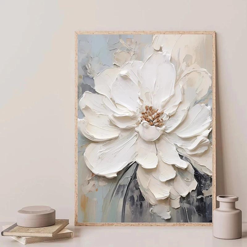 Nordische Mode Weißes Blumenkunst Abstrakt Poster Drucke Leinwand Wandkunst Bild Modern Wohnzimmer Heimdekoration