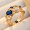 Gorgeous Inlaid White Blue CZ Women's Ring Trendy Gold Color Hand Carving Daily Wear Party Jewelry Anniversary Gift