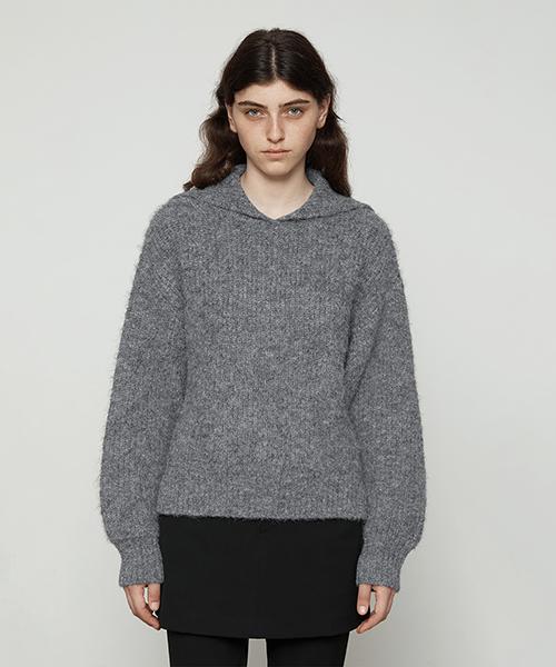 Current Sailor Collar Hairy Knit Top [Charcoal] Charcoal/Free