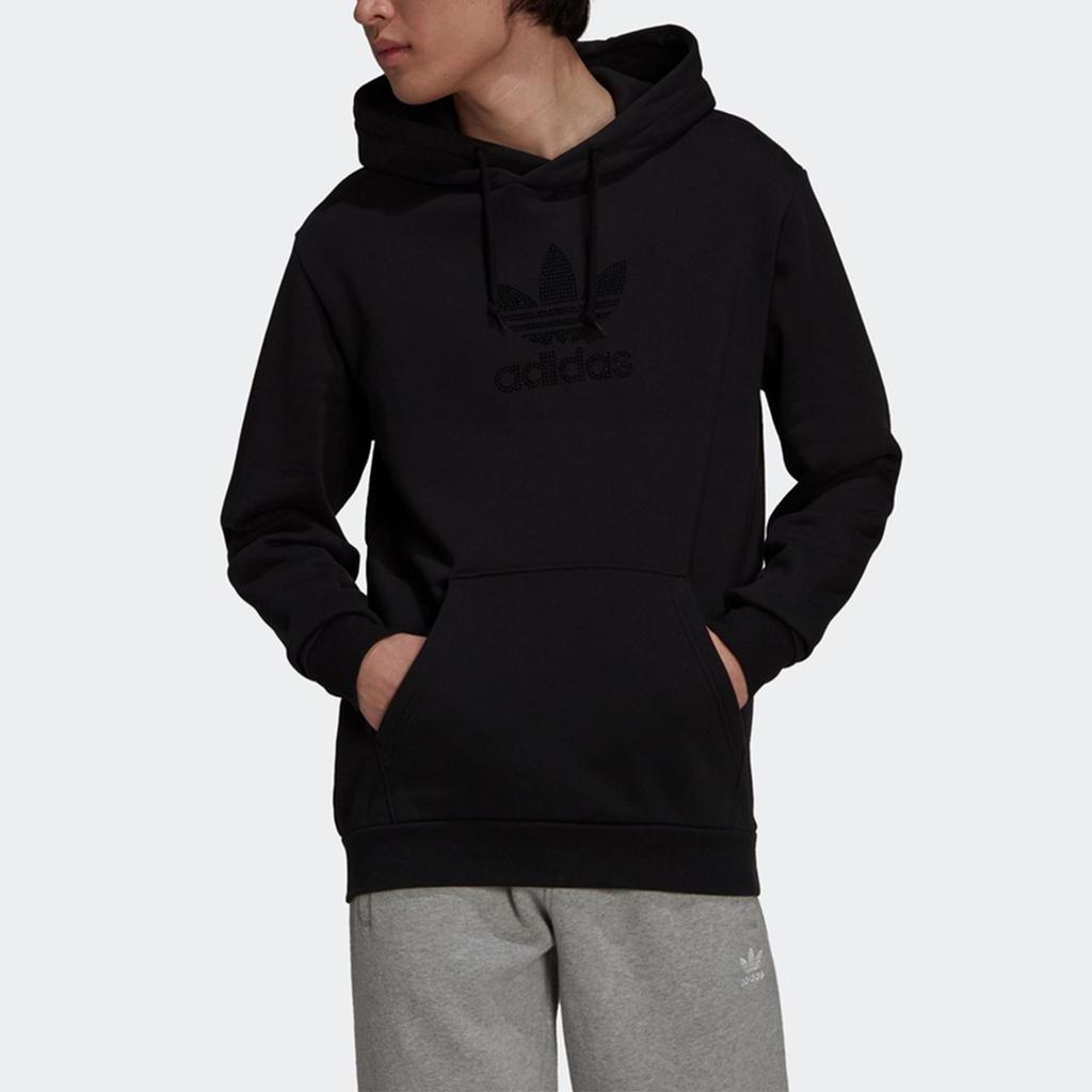 Adidas Originals Tref Rhinest Hd Embellished Logo Solid Color Sports Hoodie Men Black GN3648