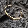 18K Gold Stainless Steel Open Bangle - Women's Geometric C-Shaped Minimalist Bracelet for Commuting