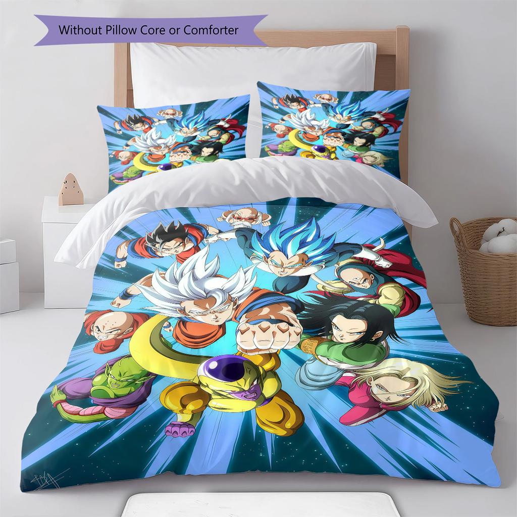 DBZ Patrón de Impulso Juego de Colcha Ropa de Cama Funda de Colcha Funda de Almohada Decoración del Hogar Regalo de Cumpleaños (1 * funda nórdica + 2 * fundas de almohada, sin núcleo)