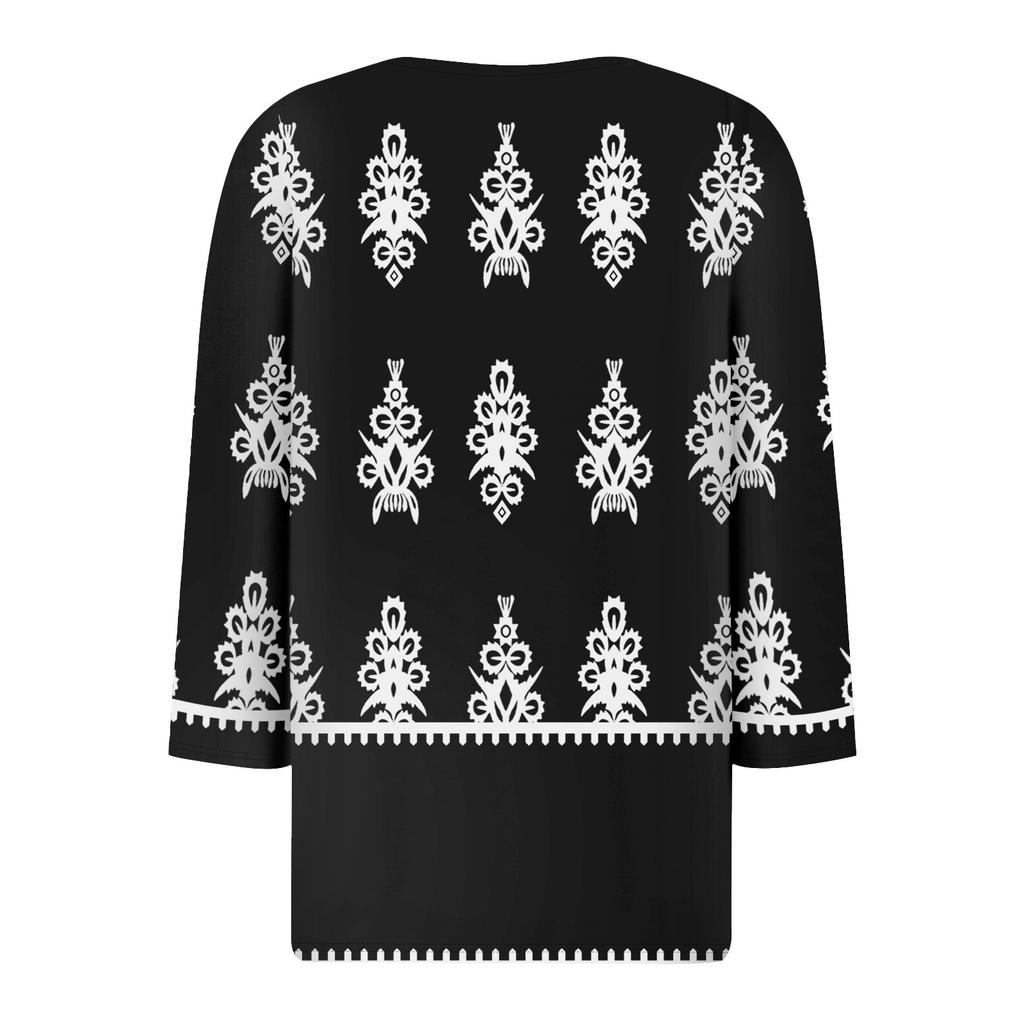 Women's Fashion Casual Seven Split Sleeve Burst Vintage Floral Print Pullover Top