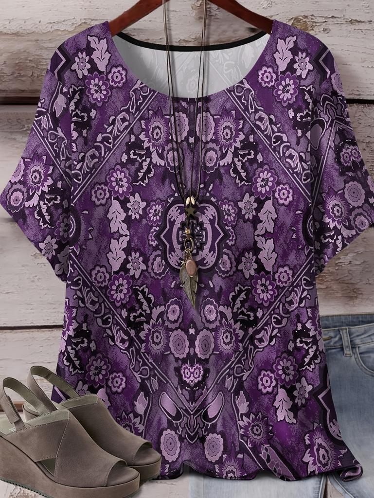 Summer Vintage Ethnic Patterns Women 3D Print T-Shirt Short Sleeves Tshirts Tops Harajuku O-Neck Tees Loose Y2k Women's Clothing