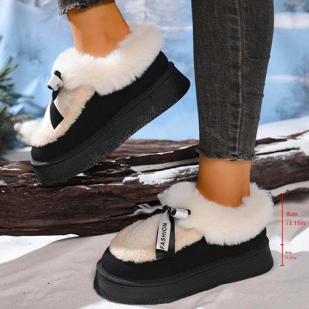 Damen 2025 Fuzzy Baumwolle Slip-On Schneestiefel: Dicke Sohle, Plus Samt, Warmer Winterstil