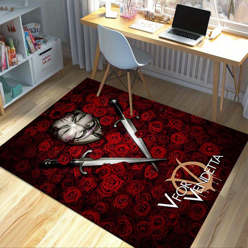 V Vendetta Mask Carpet For Playroom Bedroom Living Room Sofa Home Decorkids Game Area Rug Nonslip Floor Mat