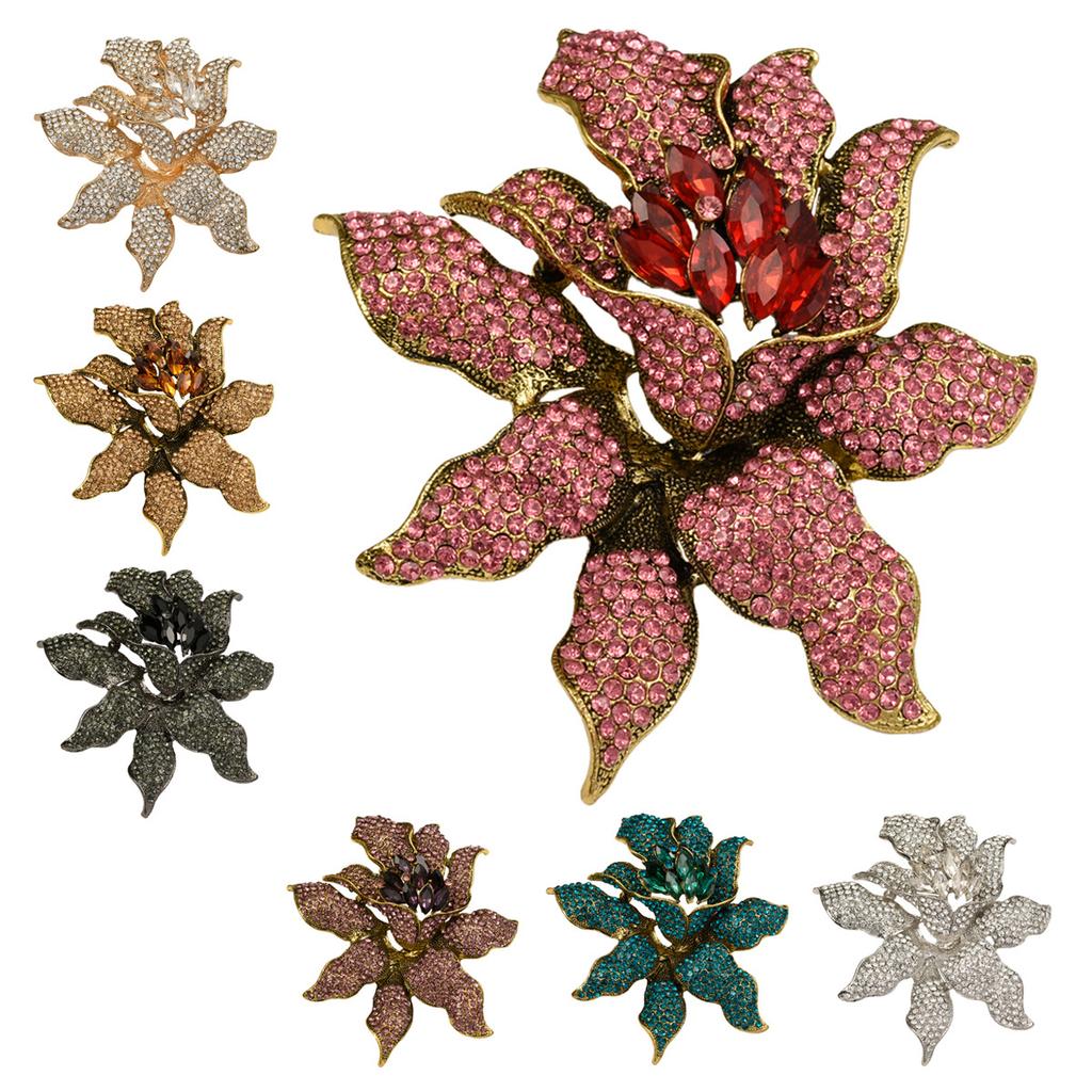 Crystal Flower Brooch, High-end, Luxurious and Retro-style Orchid Suit Jacket Pin Accessory Set