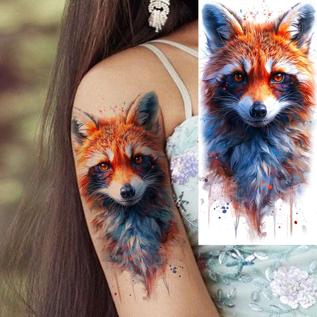 1 list Unikátní Akvarelový Lev Tygr Zvířata Dočasné Tetování Dlouhotrvající Vodotěsný Liška Sova Falešná Tetovací Nálepka Body Art Tetování