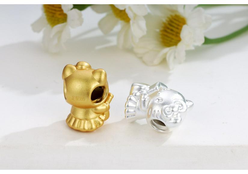 Sterling Silver 999 Cartoon Cinnamoroll and Kuromi Beaded Rope DIY Cute Loose Beads Accessories