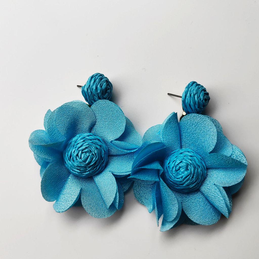 Dopamine Color Chiffon Flower Earrings - Fresh Seaside Style for Women