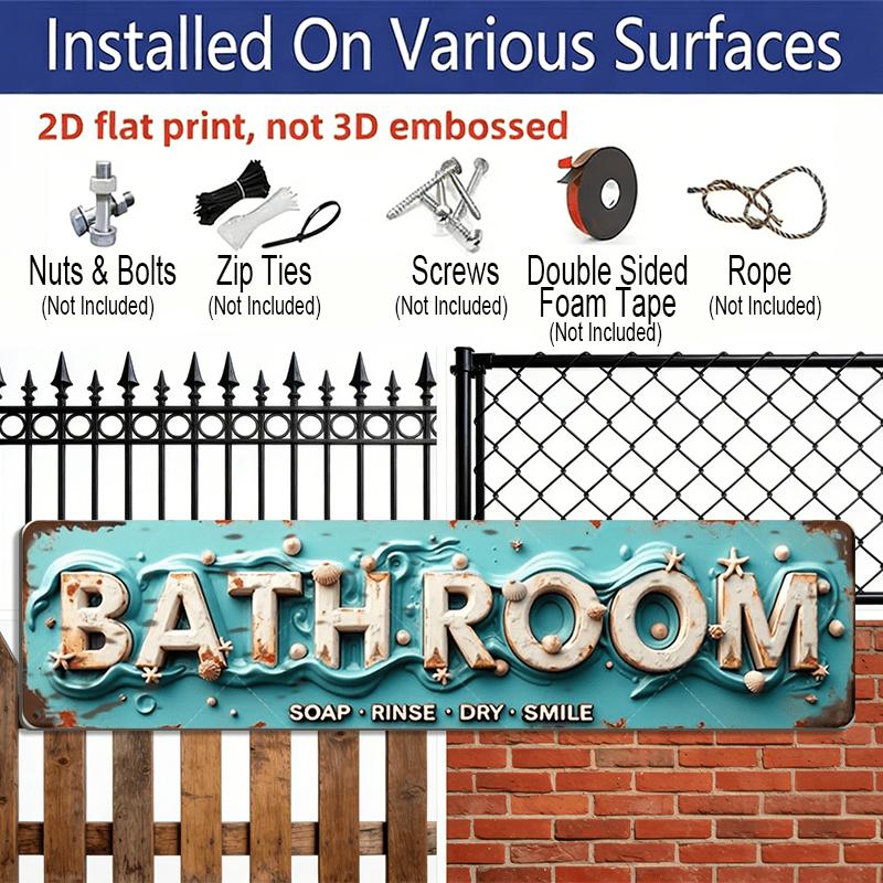2D Flat 1pc, 15.7×3.94inch Metal Signage Featuring A Rustic Coastal Theme with Seafoam Green Waves and Starfish, Aluminum Decorative Sign