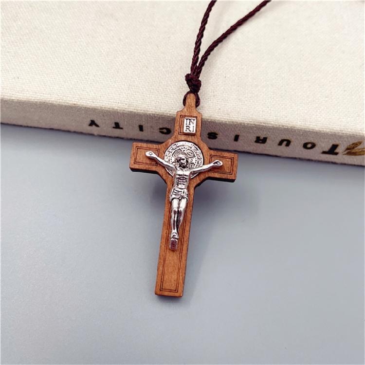 Religious Catholic Small Wood Crosses Necklace Pendants Jewelry Rope Chain
