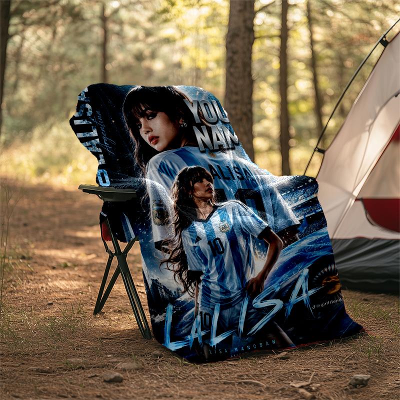 Custom Name Soccer K-pop Black Pink Lisa Flannel Fleece Blanket Cozy Warm Throw Blanket For Couch Bed Travel All Season Use